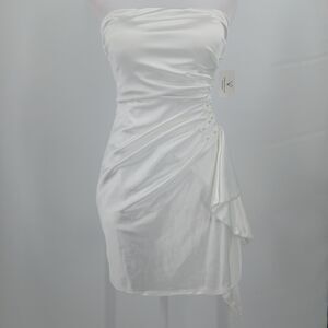 Windsor Satin Ruched Mini Dress Womens M White Bridal Bachelorette Party Chic